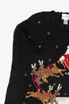 Vintage Black Carly St. Claire Santa Sleigh Flying Ugly Christmas Pullover (1990s)
