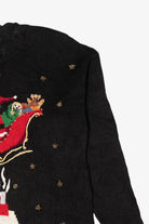 Vintage Black Carly St. Claire Santa Sleigh Flying Ugly Christmas Pullover (1990s)