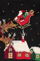 Vintage Black Carly St. Claire Santa Sleigh Flying Ugly Christmas Pullover (1990s)