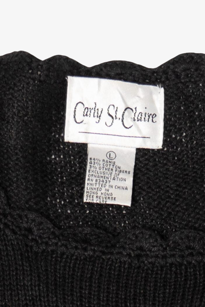 Vintage Black Carly St. Claire Santa Sleigh Flying Ugly Christmas Pullover (1990s)