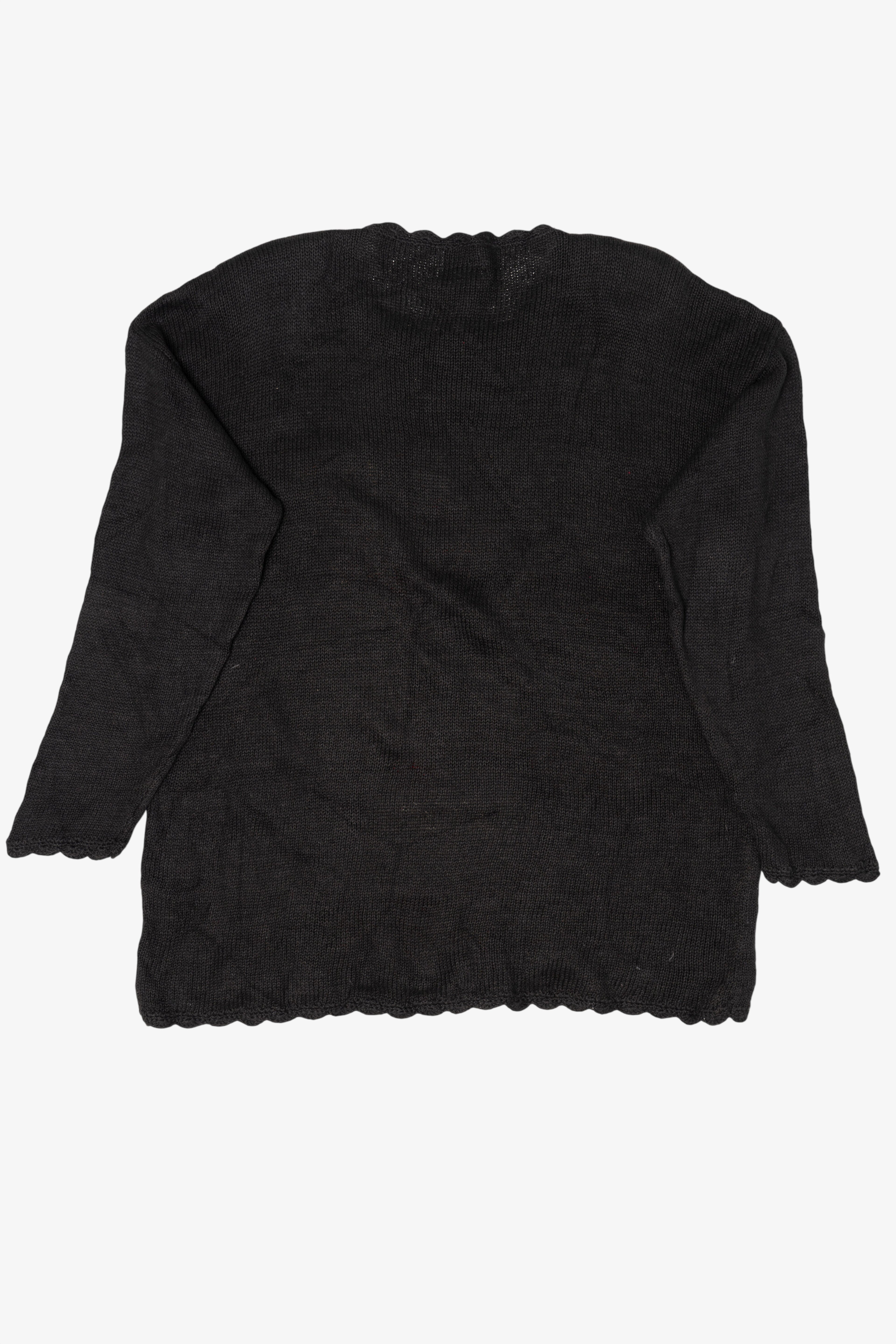 Vintage Black Carly St. Claire Santa Sleigh Flying Ugly Christmas Pullover (1990s)