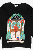 Vintage Black Paris Smith Cat In Front Of Door Ugly Christmas Pullover (1990s)