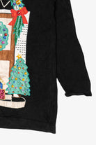 Vintage Black Paris Smith Cat In Front Of Door Ugly Christmas Pullover (1990s)