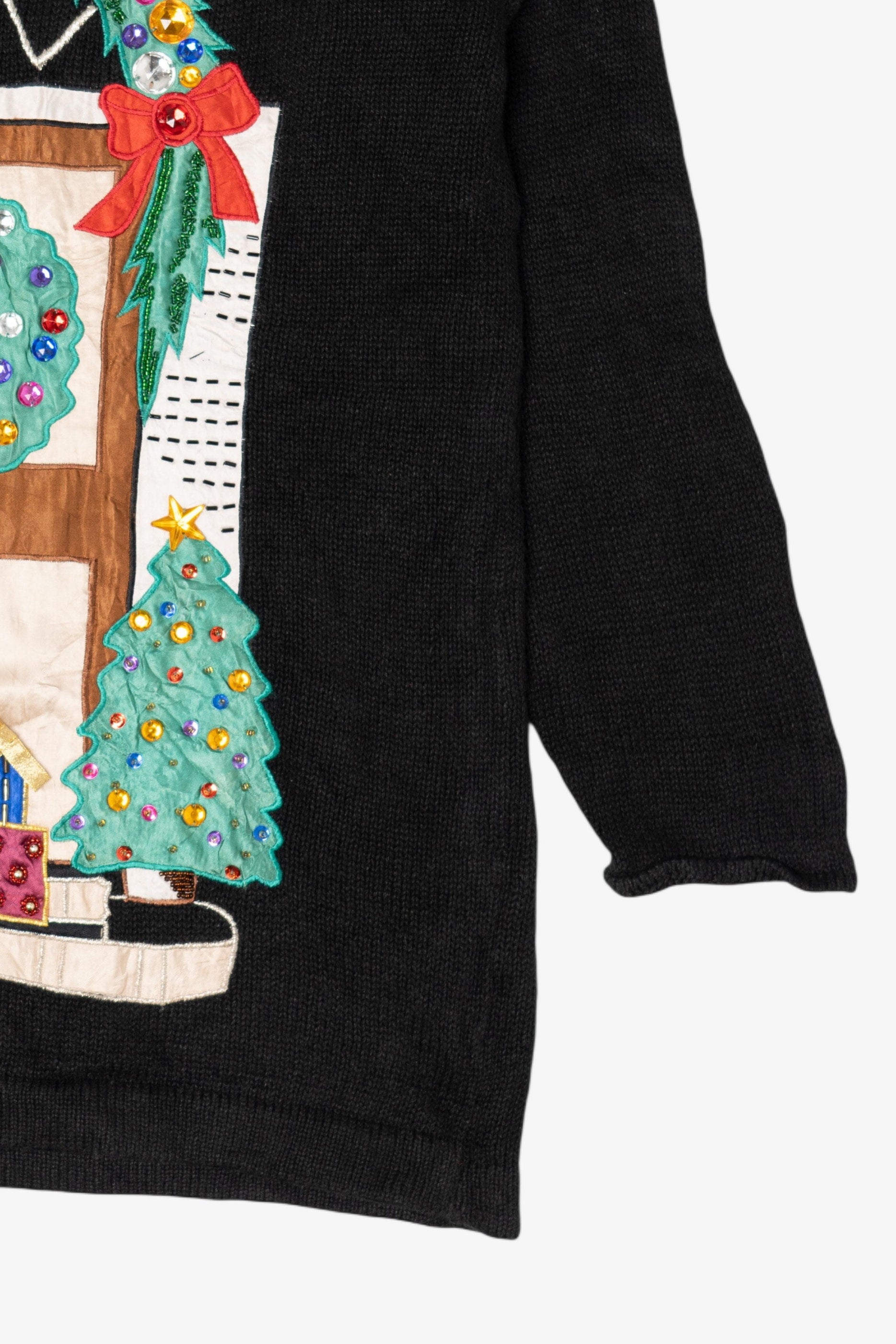 Vintage Black Paris Smith Cat In Front Of Door Ugly Christmas Pullover (1990s)