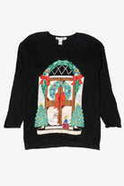 Vintage Black Paris Smith Cat In Front Of Door Ugly Christmas Pullover (1990s)