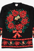 Vintage Black Nutcracker Wreaths Ugly Christmas Pullover (1980s)