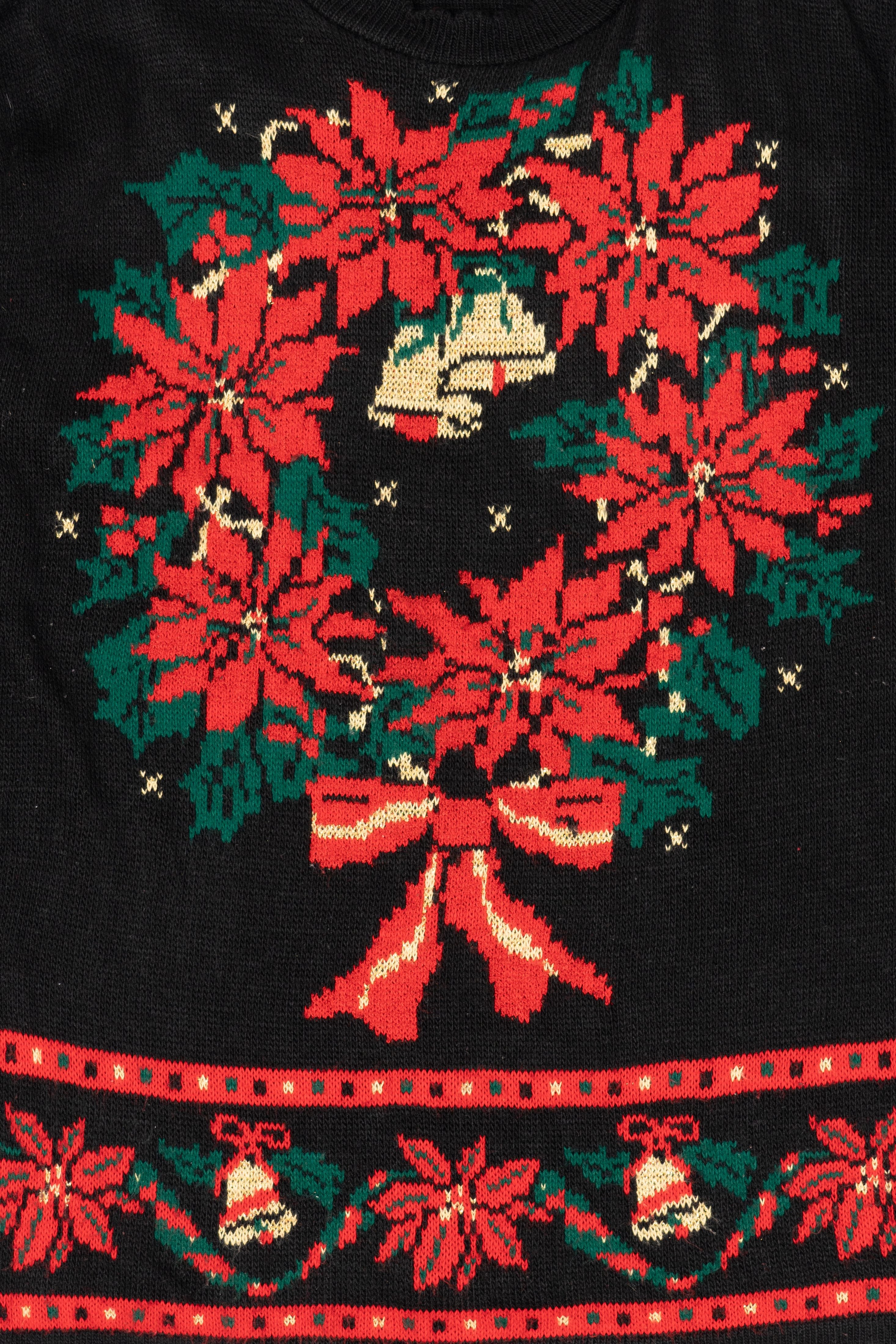 Vintage Black Nutcracker Wreaths Ugly Christmas Pullover (1980s)