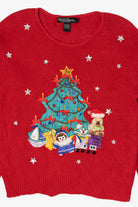 Vintage Red Work in Progress Toys Under Tree Ugly Christmas Pullover (2000s)