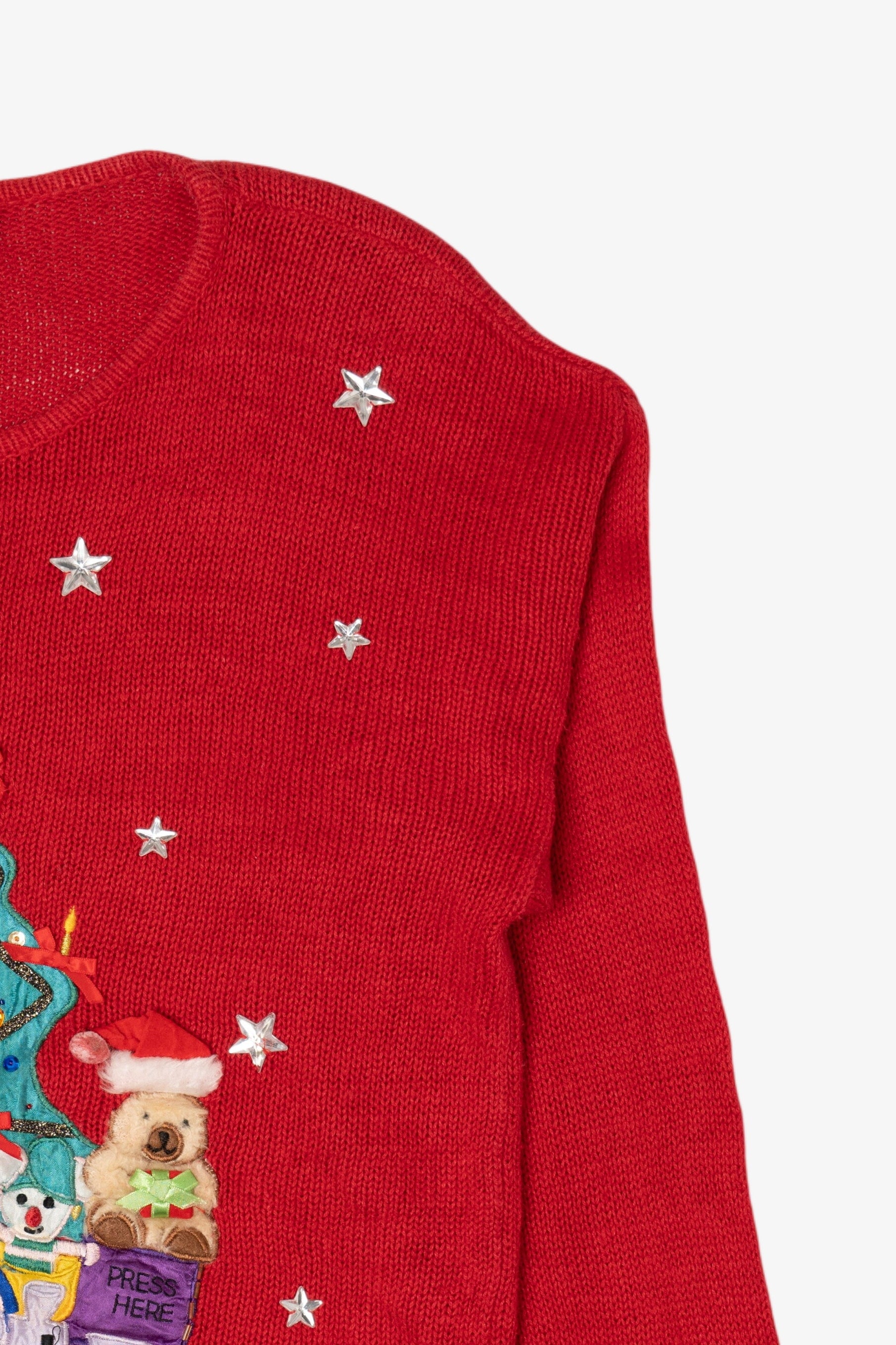 Vintage Red Work in Progress Toys Under Tree Ugly Christmas Pullover (2000s)