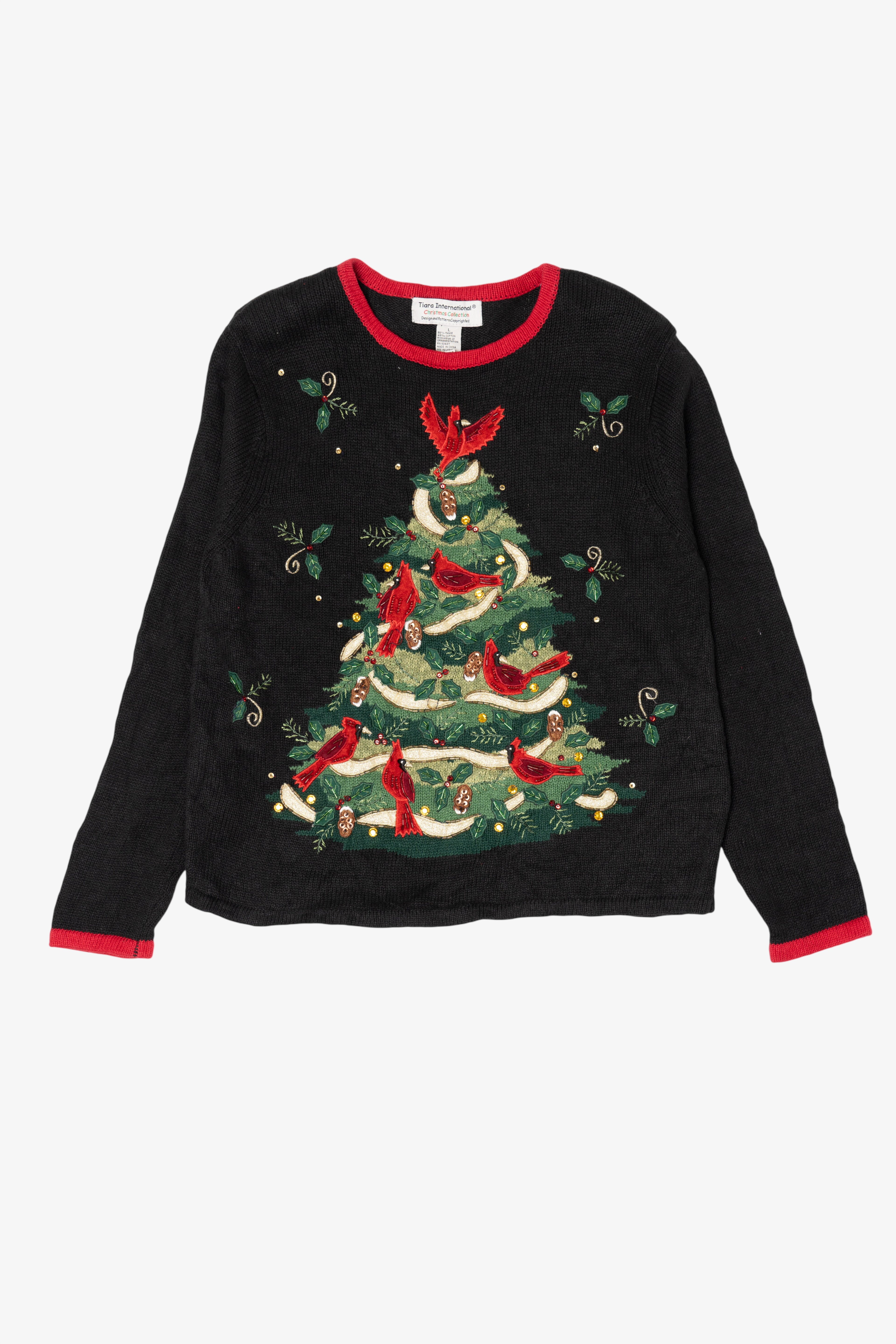 Vintage Black Tiara International Cardinals In Tree Ugly Christmas Pullover (2000s)