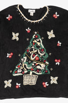Vintage Black Carol Rose Tree Ugly Christmas Pullover (1990s)