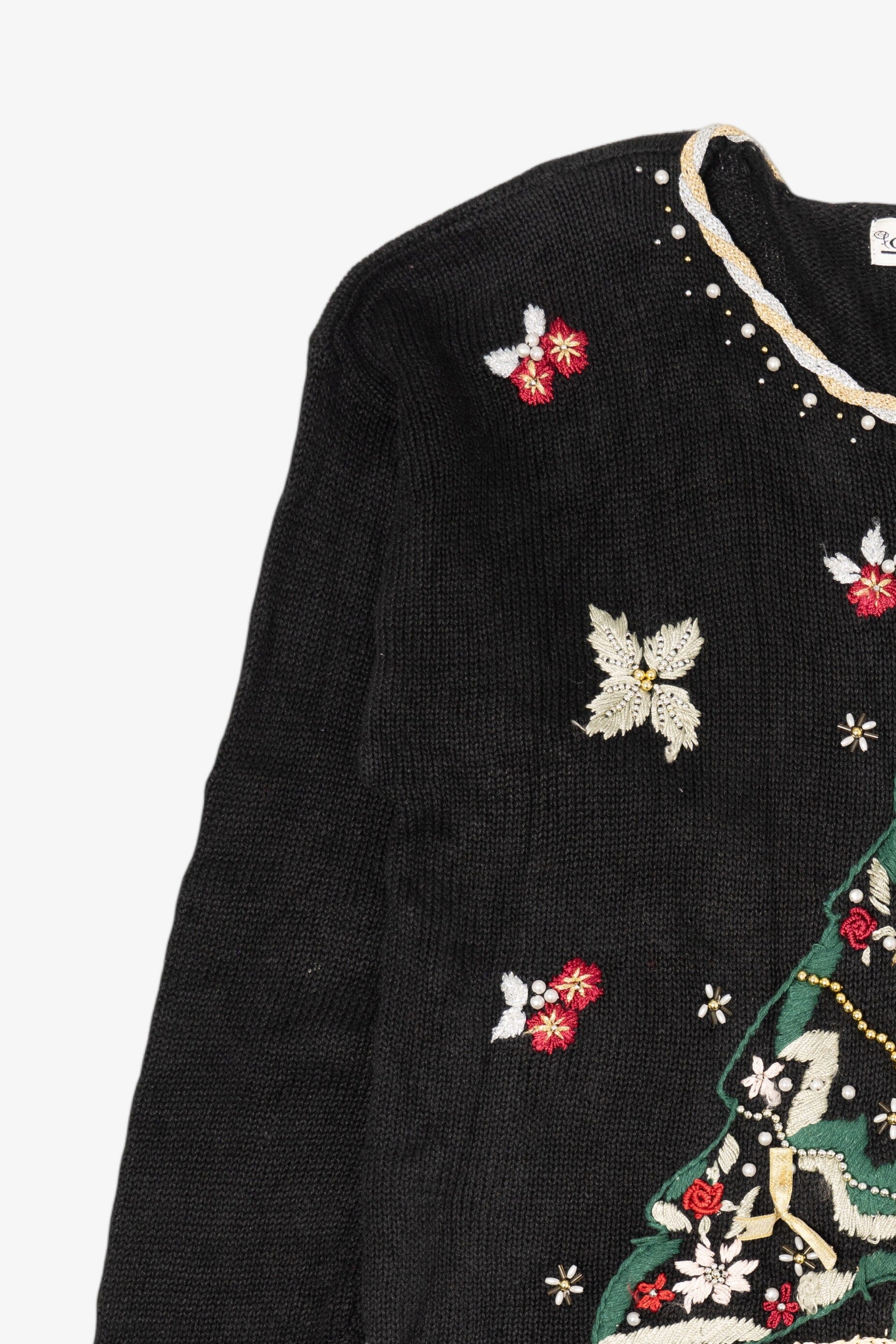 Vintage Black Carol Rose Tree Ugly Christmas Pullover (1990s)