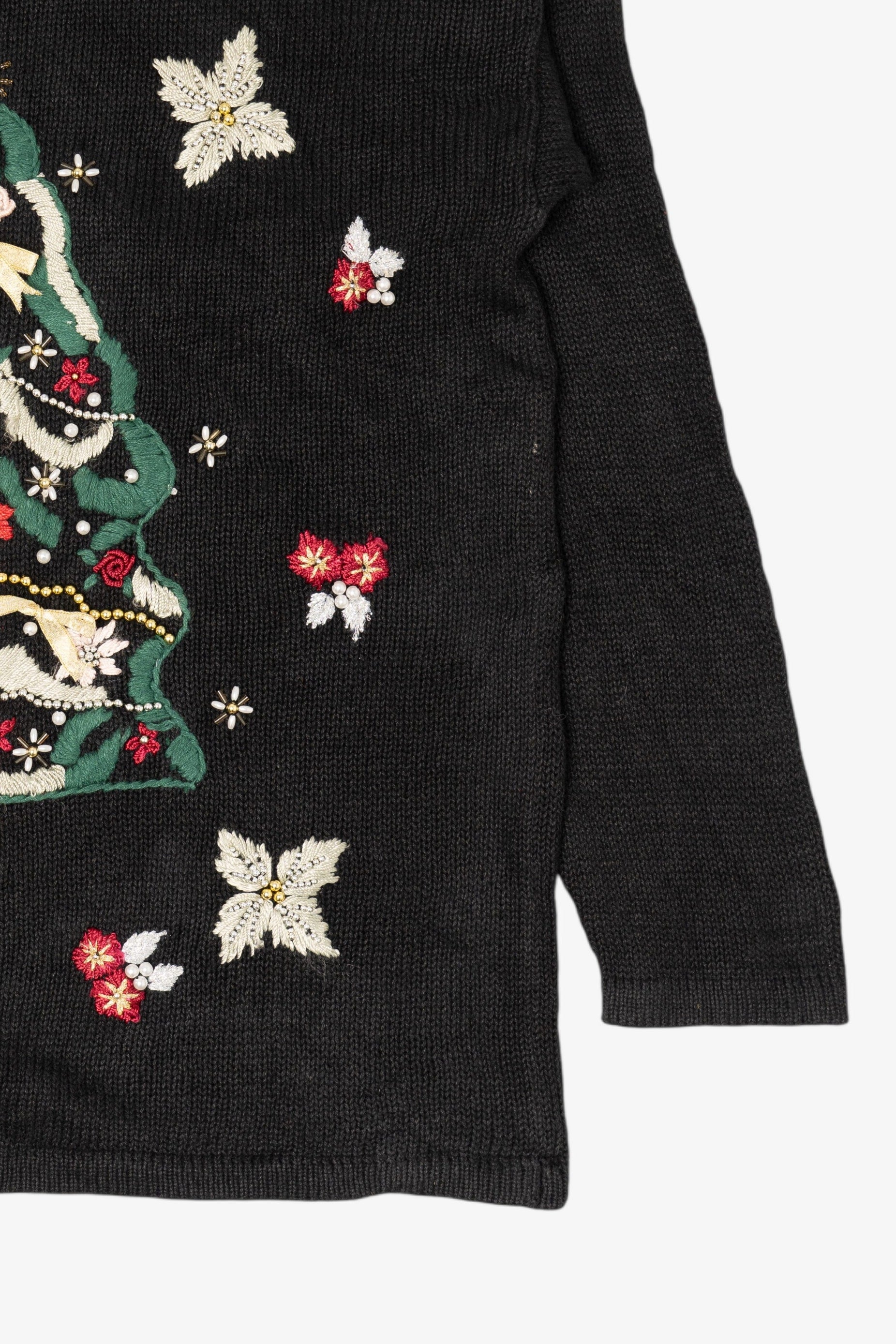 Vintage Black Carol Rose Tree Ugly Christmas Pullover (1990s)