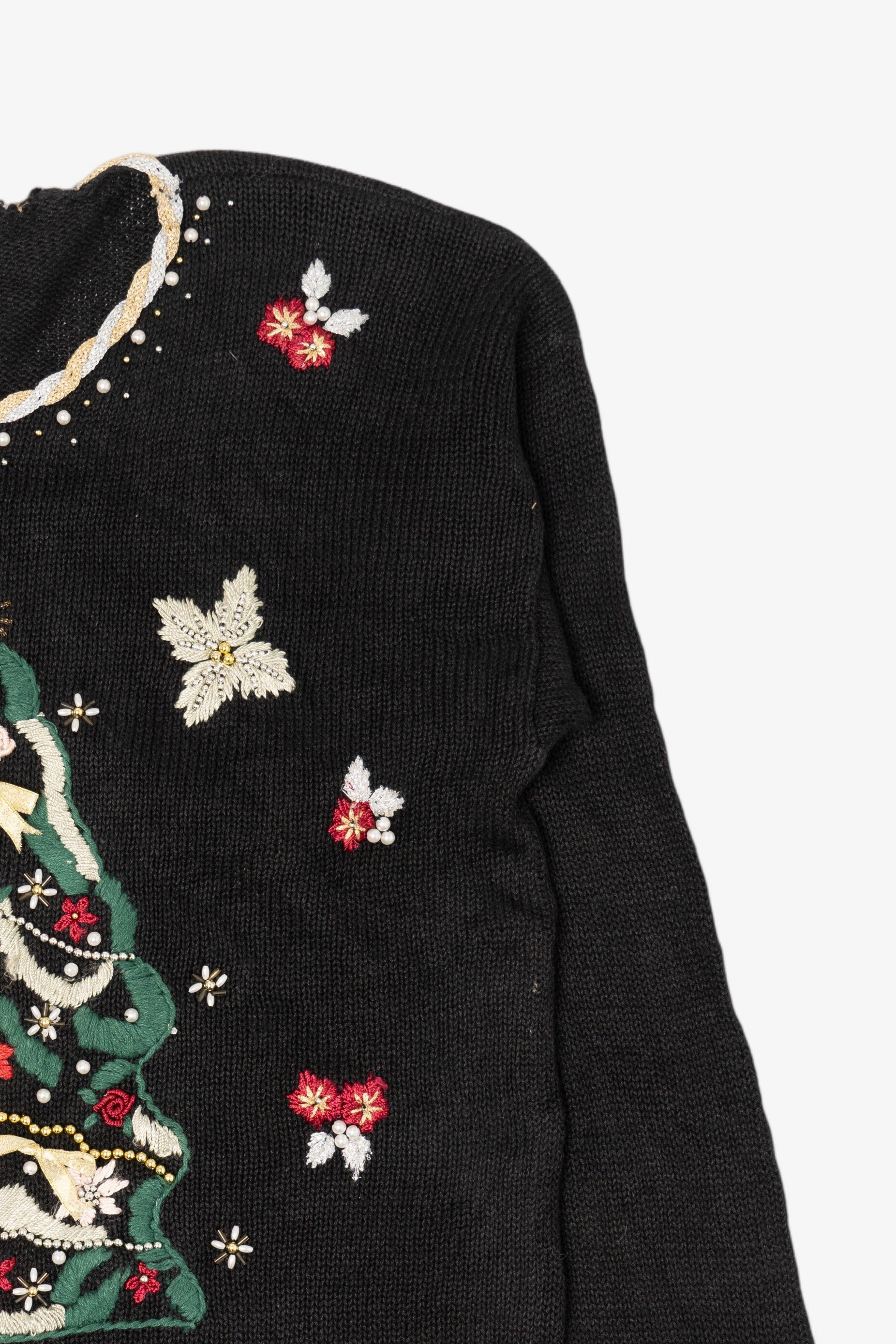 Vintage Black Carol Rose Tree Ugly Christmas Pullover (1990s)