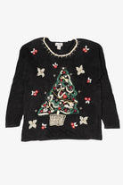 Vintage Black Carol Rose Tree Ugly Christmas Pullover (1990s)