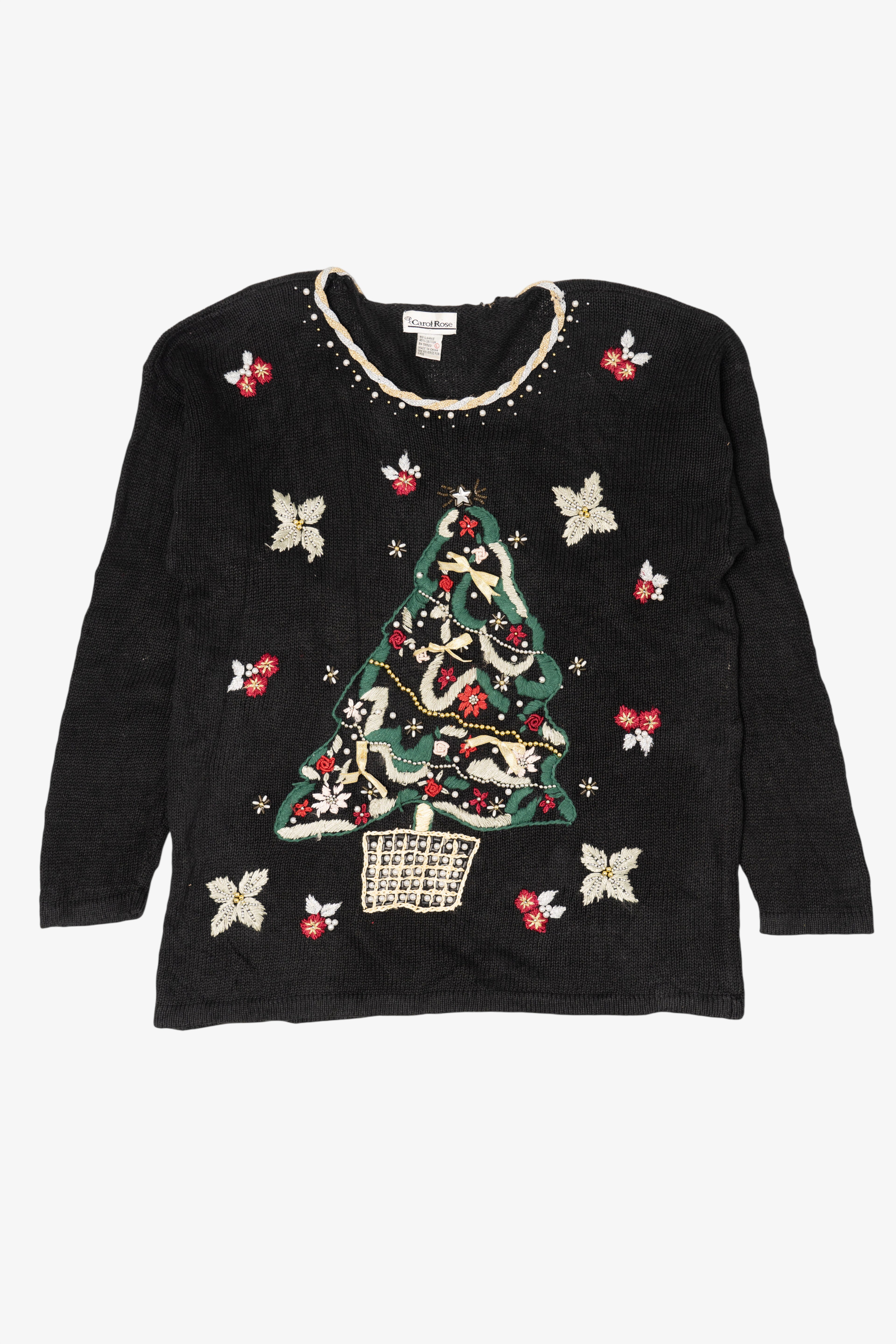 Vintage Black Carol Rose Tree Ugly Christmas Pullover (1990s)