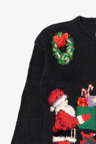 Vintage Black Unknown Santa Placing Presents Ugly Christmas Pullover (1990s)