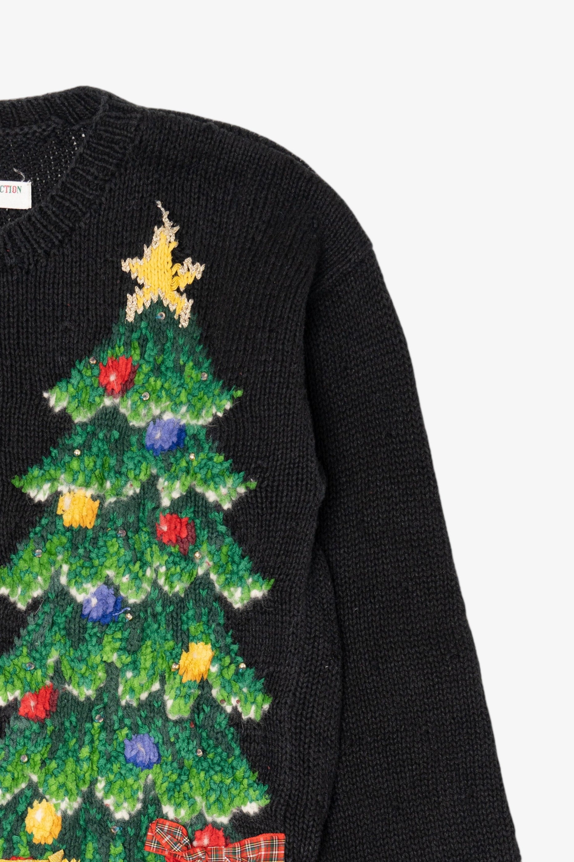 Vintage Black Unknown Santa Placing Presents Ugly Christmas Pullover (1990s)