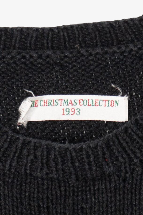 Vintage Black Unknown Santa Placing Presents Ugly Christmas Pullover (1990s)