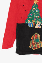 Vintage Red Victoria Jones Christmas Morning Scene Ugly Christmas Pullover (1990s)