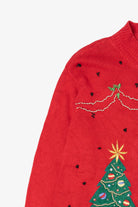 Vintage Red Victoria Jones Christmas Morning Scene Ugly Christmas Pullover (1990s)