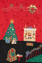 Vintage Red Victoria Jones Christmas Morning Scene Ugly Christmas Pullover (1990s)