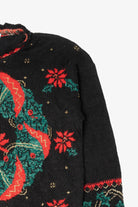 Vintage Black Nutcracker Wreaths Ugly Christmas Pullover (1980s)