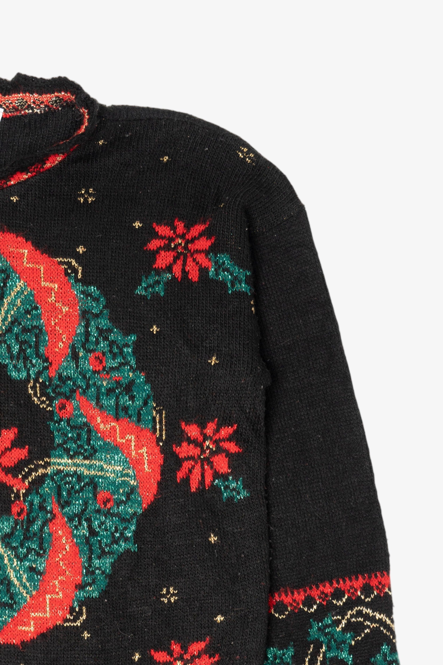 Vintage Black Nutcracker Wreaths Ugly Christmas Pullover (1980s)