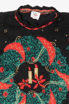 Vintage Black Nutcracker Wreaths Ugly Christmas Pullover (1980s)
