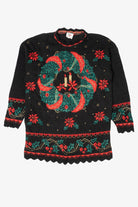 Vintage Black Nutcracker Wreaths Ugly Christmas Pullover (1980s)