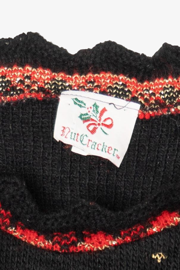Vintage Black Nutcracker Wreaths Ugly Christmas Pullover (1980s)