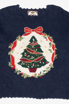 Vintage Navy Blue Tiara International Tree Ugly Christmas Pullover (1990s)