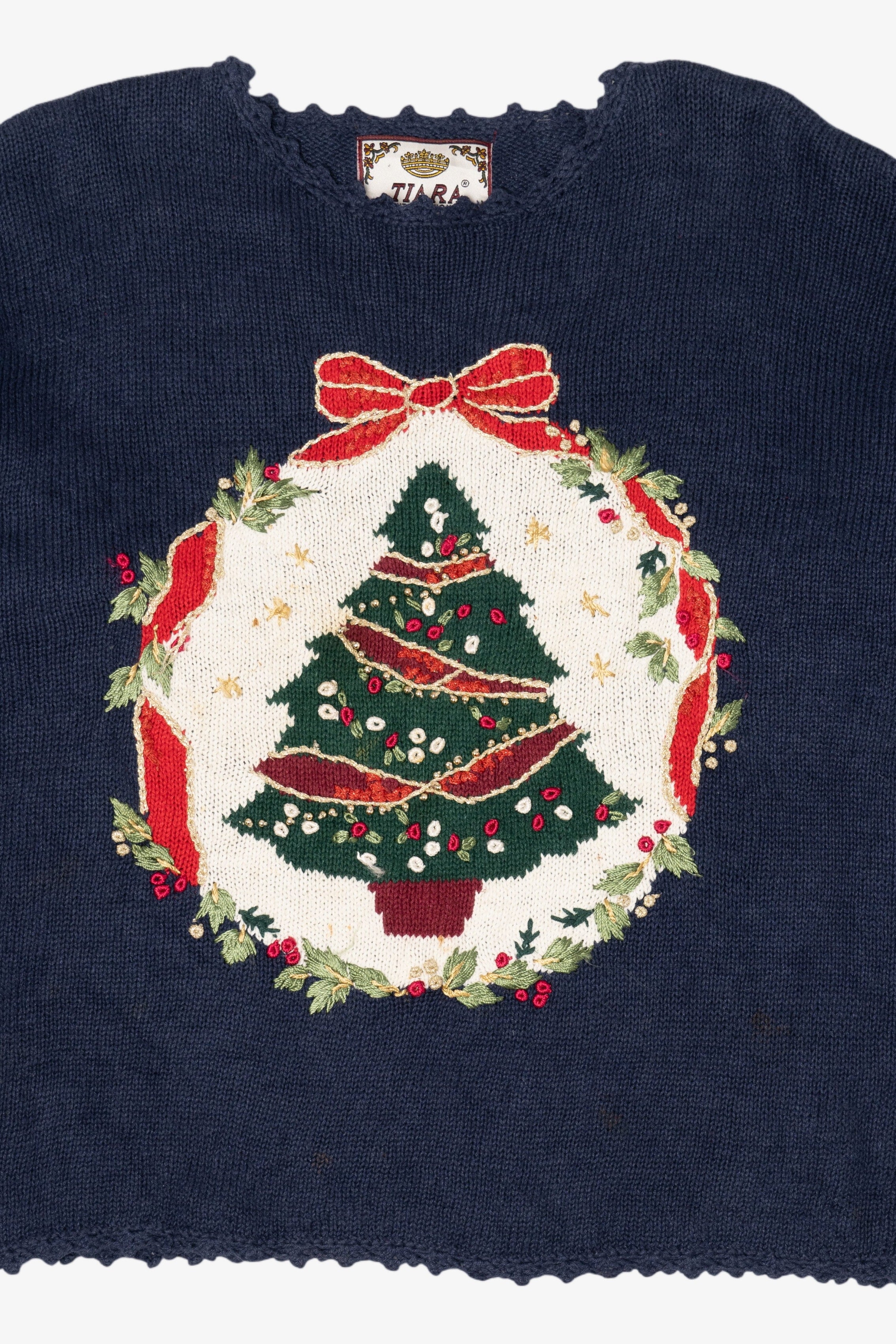 Vintage Navy Blue Tiara International Tree Ugly Christmas Pullover (1990s)