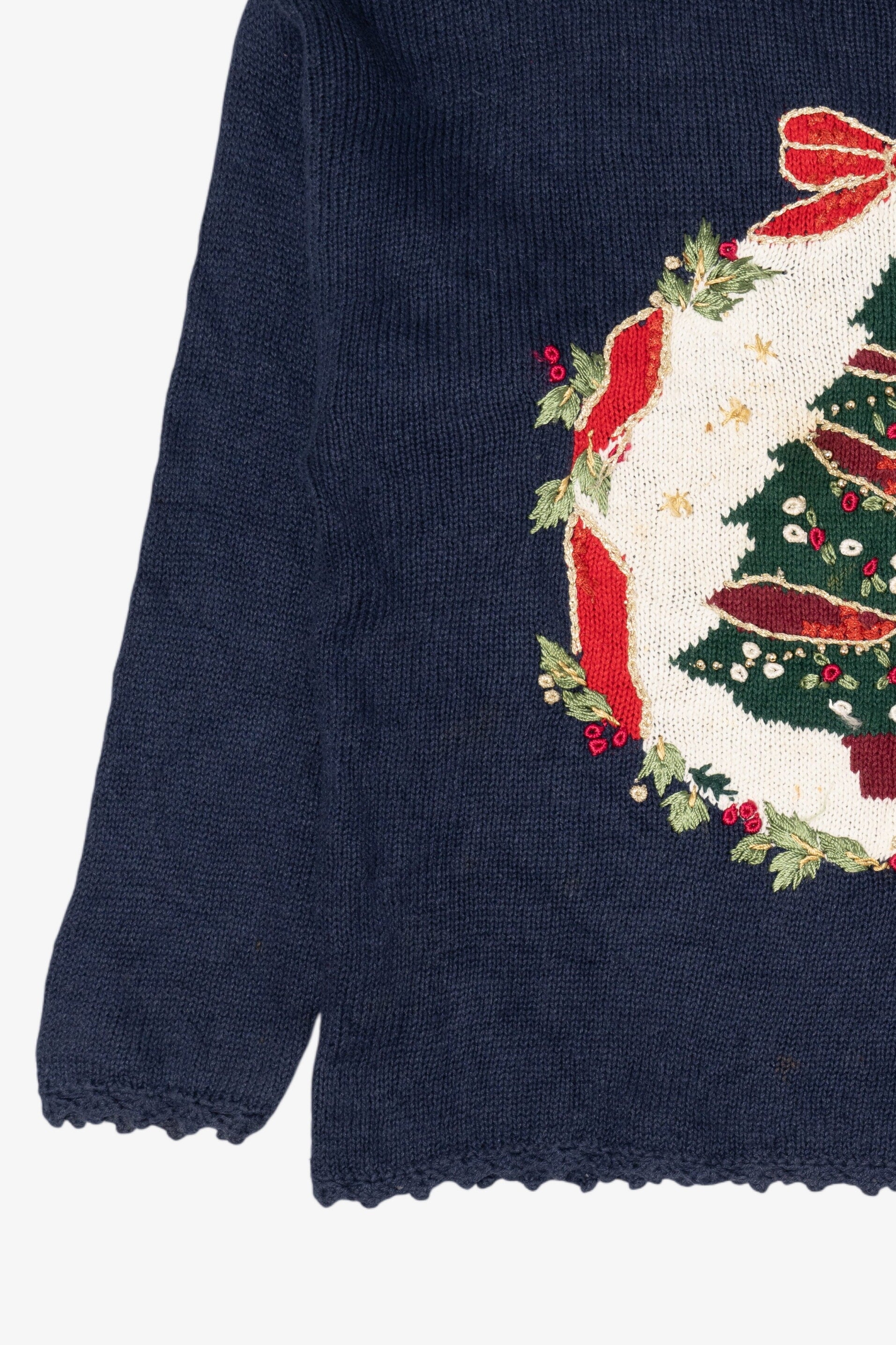 Vintage Navy Blue Tiara International Tree Ugly Christmas Pullover (1990s)