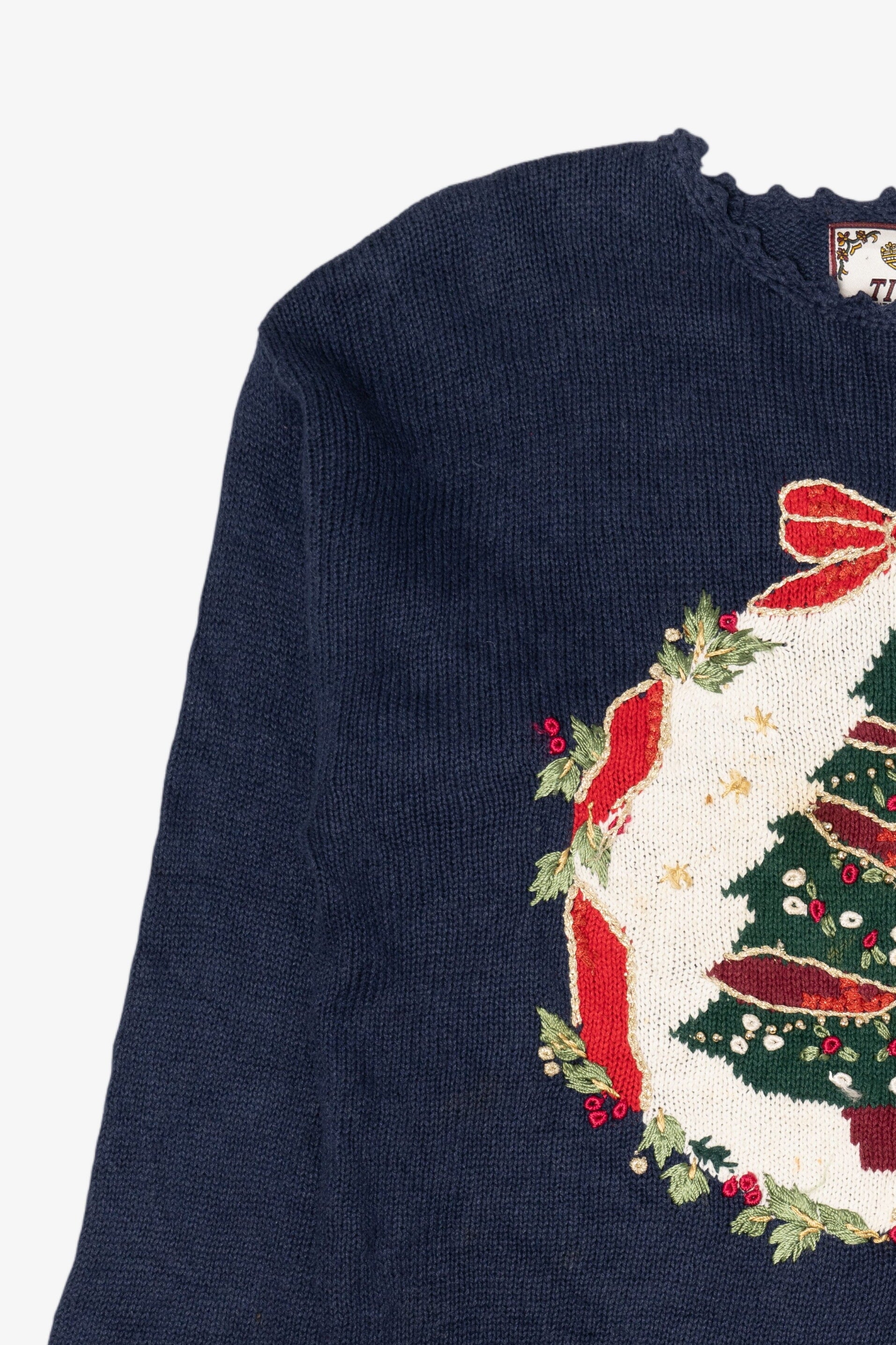 Vintage Navy Blue Tiara International Tree Ugly Christmas Pullover (1990s)