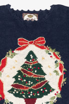 Vintage Navy Blue Tiara International Tree Ugly Christmas Pullover (1990s)