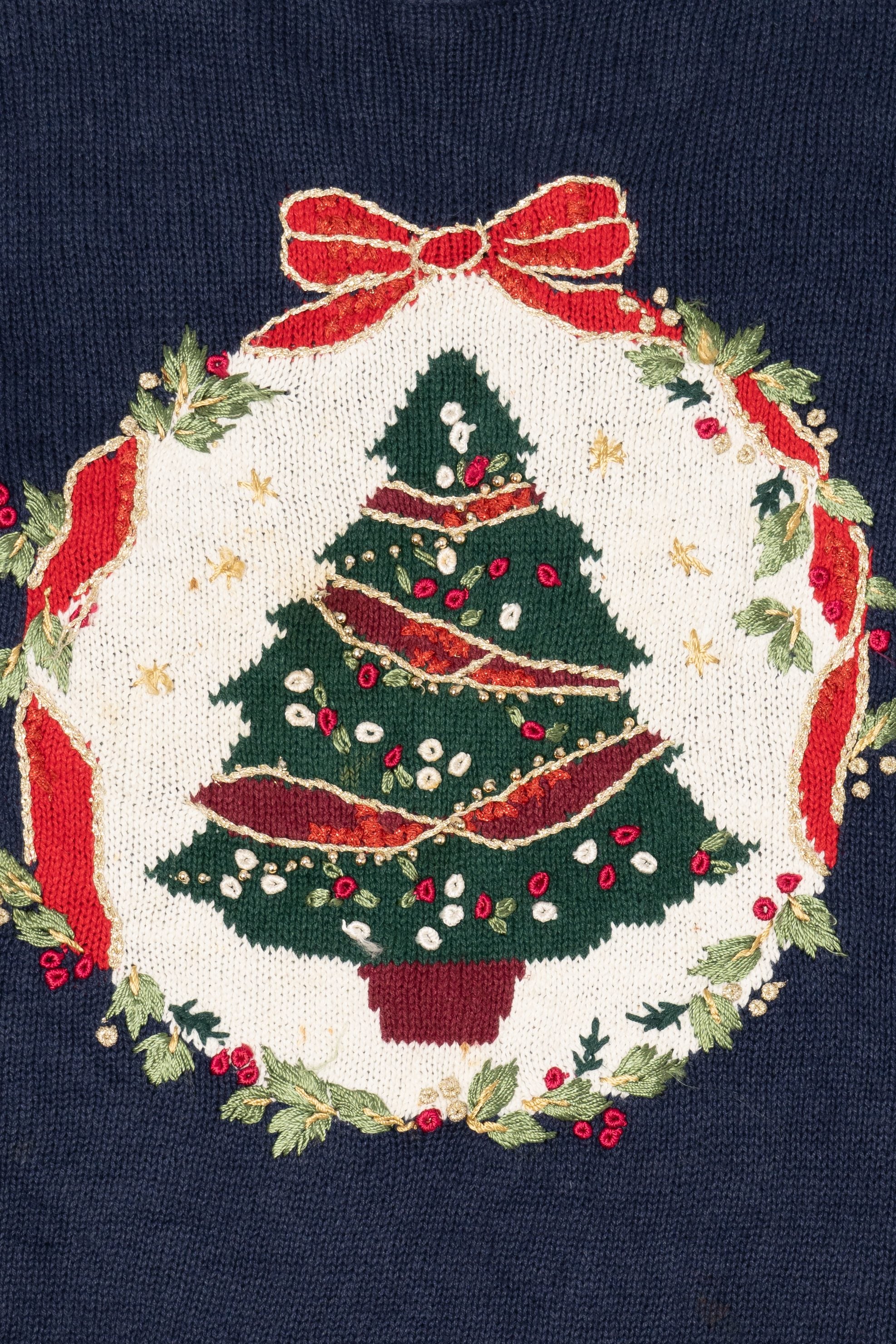 Vintage Navy Blue Tiara International Tree Ugly Christmas Pullover (1990s)