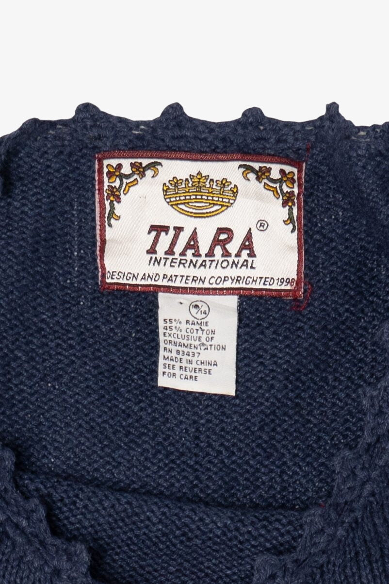 Vintage Navy Blue Tiara International Tree Ugly Christmas Pullover (1990s)