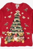 Vintage Red Heirloom Collectible Tree And Teddy Bears Ugly Christmas Pullover (2000s)