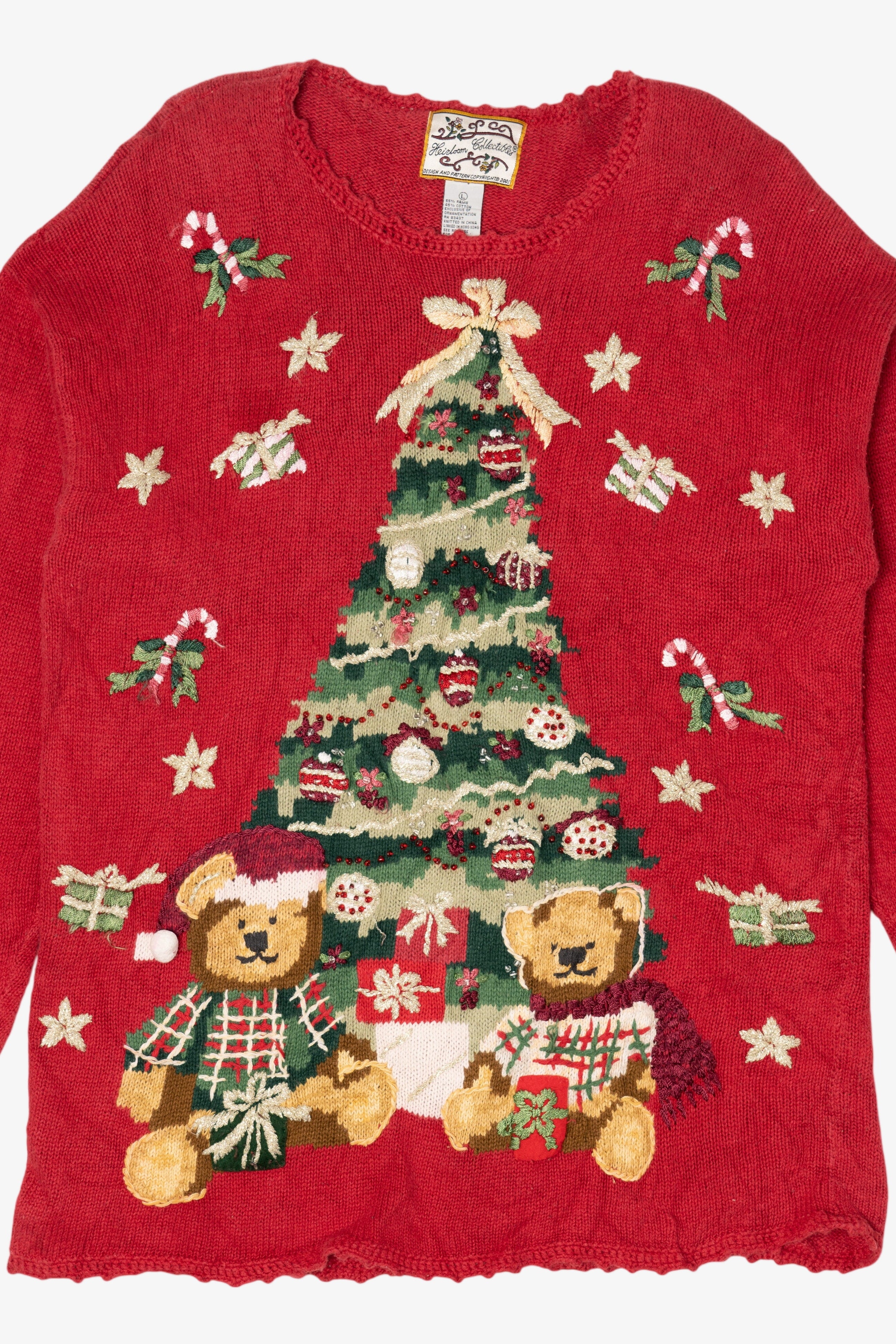 Vintage Red Heirloom Collectible Tree And Teddy Bears Ugly Christmas Pullover (2000s)