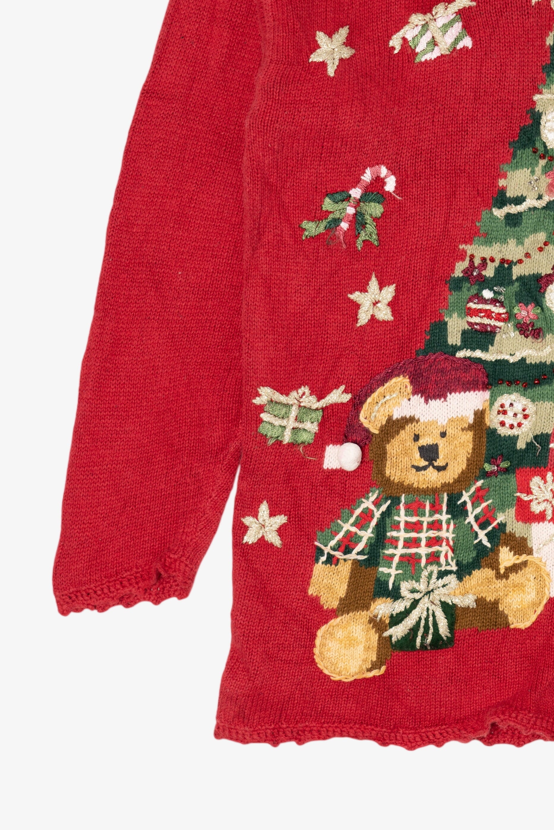 Vintage Red Heirloom Collectible Tree And Teddy Bears Ugly Christmas Pullover (2000s)
