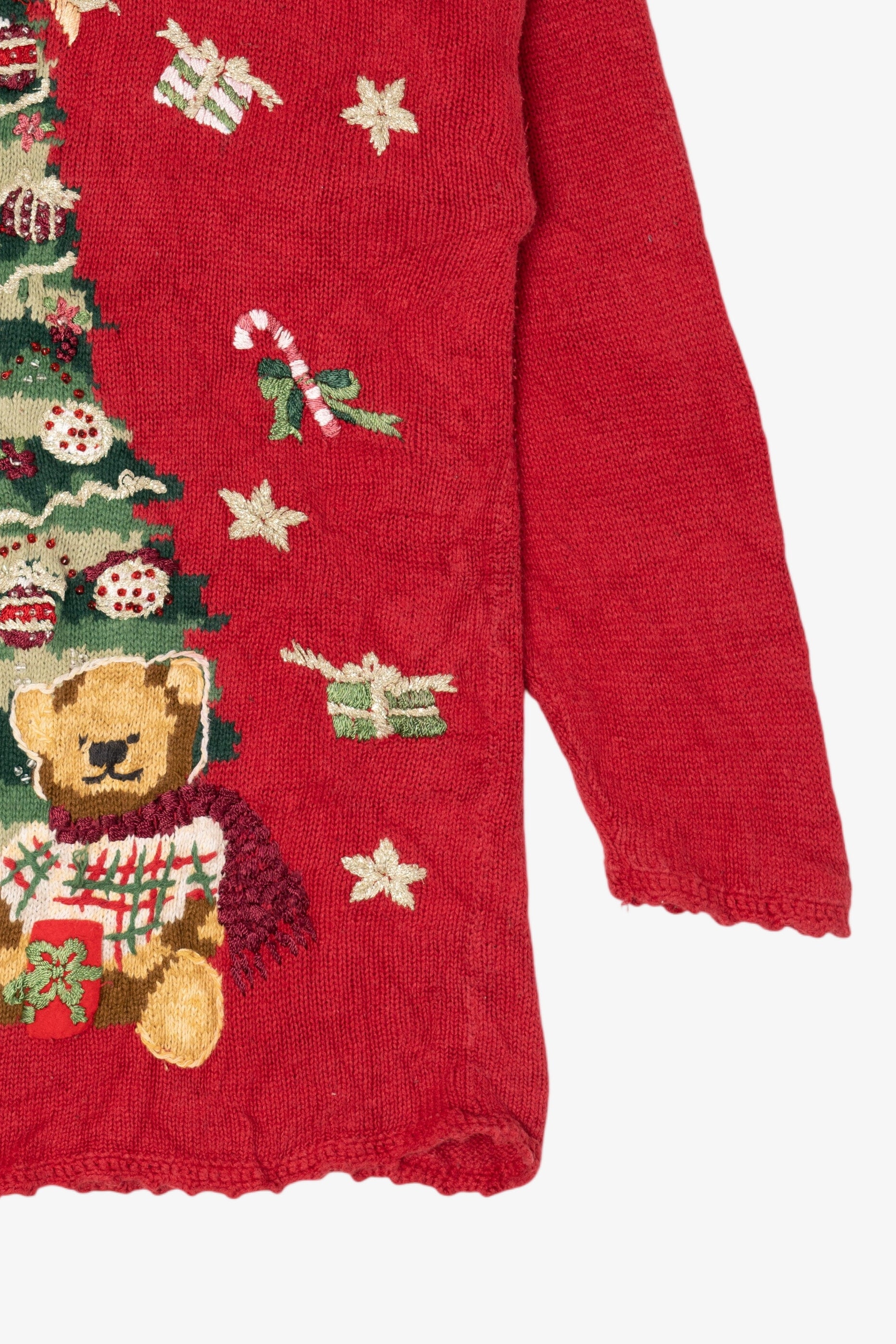 Vintage Red Heirloom Collectible Tree And Teddy Bears Ugly Christmas Pullover (2000s)