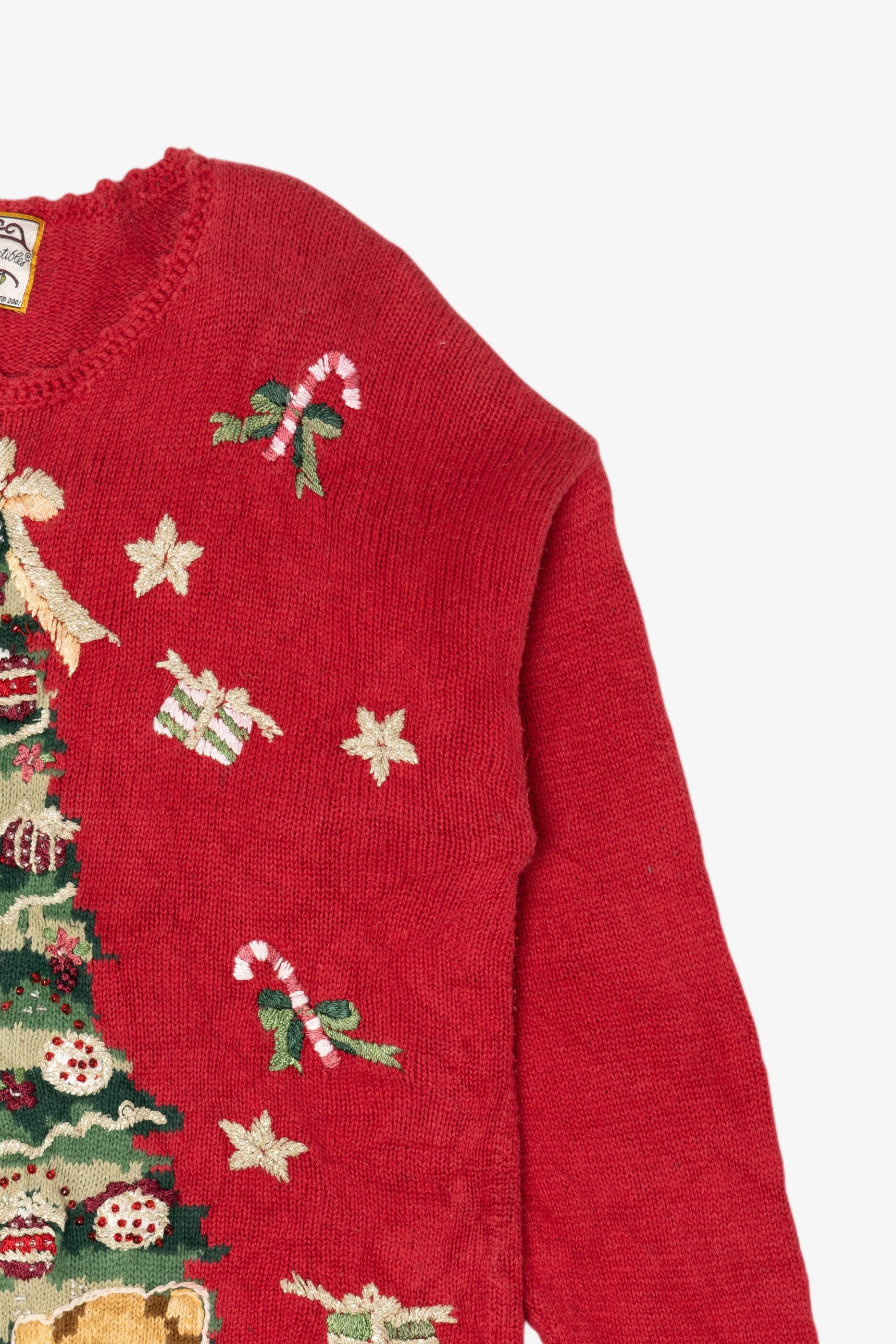 Vintage Red Heirloom Collectible Tree And Teddy Bears Ugly Christmas Pullover (2000s)