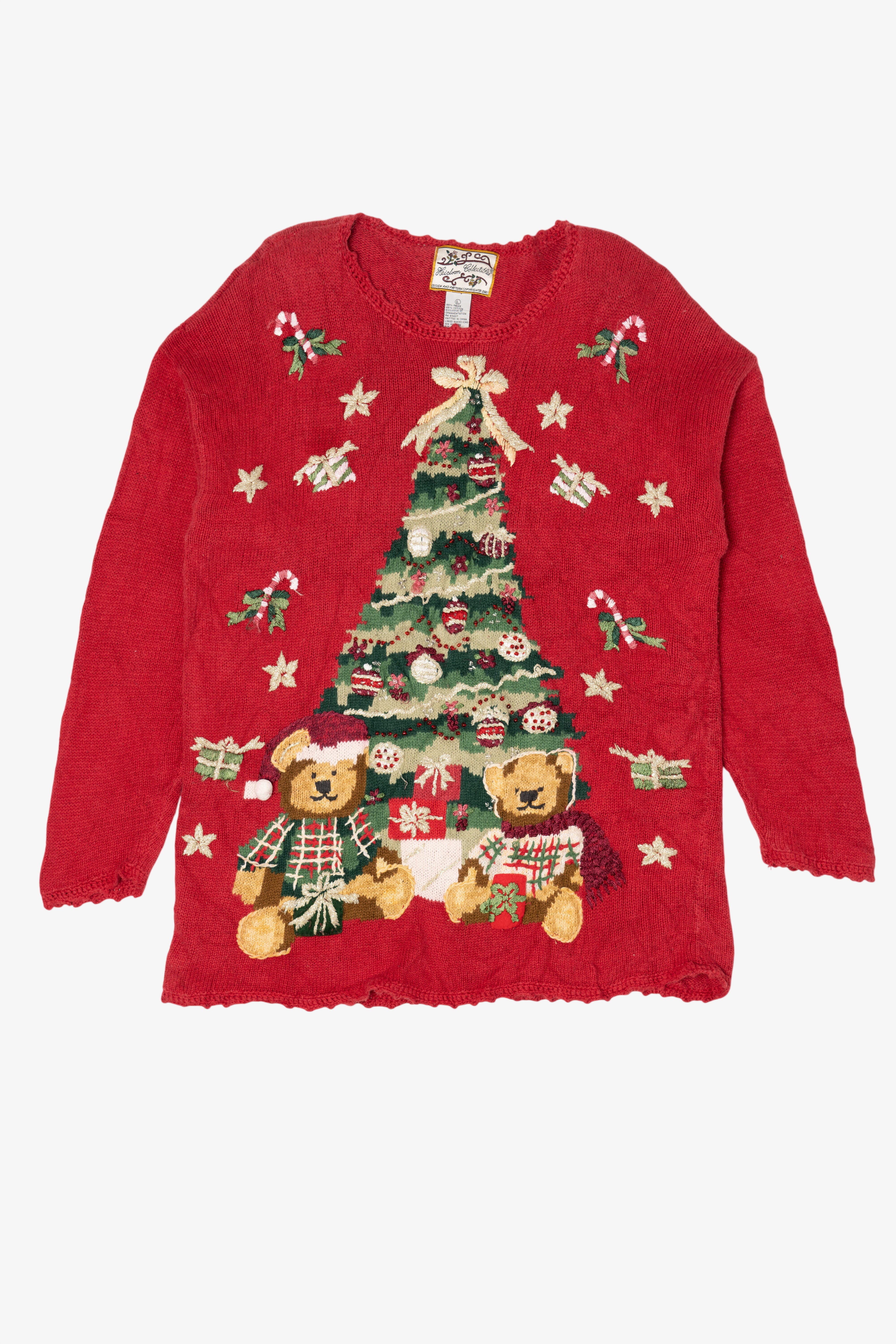 Vintage Red Heirloom Collectible Tree And Teddy Bears Ugly Christmas Pullover (2000s)