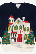 Vintage Hand Knit Navy Blue Talbots Winter House Ugly Christmas Pullover (1990s)