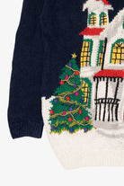 Vintage Hand Knit Navy Blue Talbots Winter House Ugly Christmas Pullover (1990s)