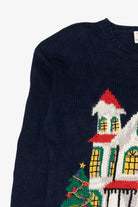 Vintage Hand Knit Navy Blue Talbots Winter House Ugly Christmas Pullover (1990s)