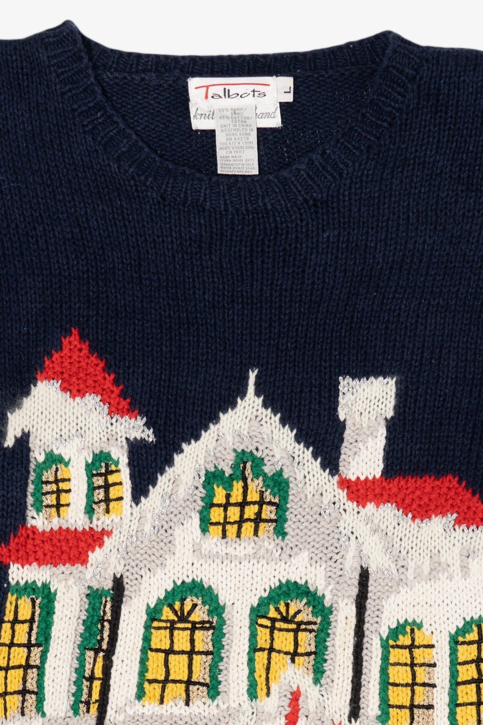 Vintage Hand Knit Navy Blue Talbots Winter House Ugly Christmas Pullover (1990s)