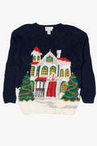 Vintage Hand Knit Navy Blue Talbots Winter House Ugly Christmas Pullover (1990s)