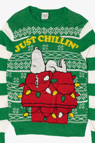Striped Green Peanuts Snoopy "Just Chillin'" Ugly Christmas Pullover (2010s)